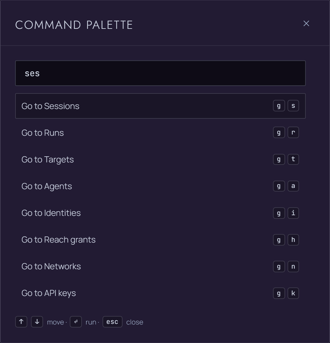 The command palette just after Control-K or Command-K: what you type lands in its search box.